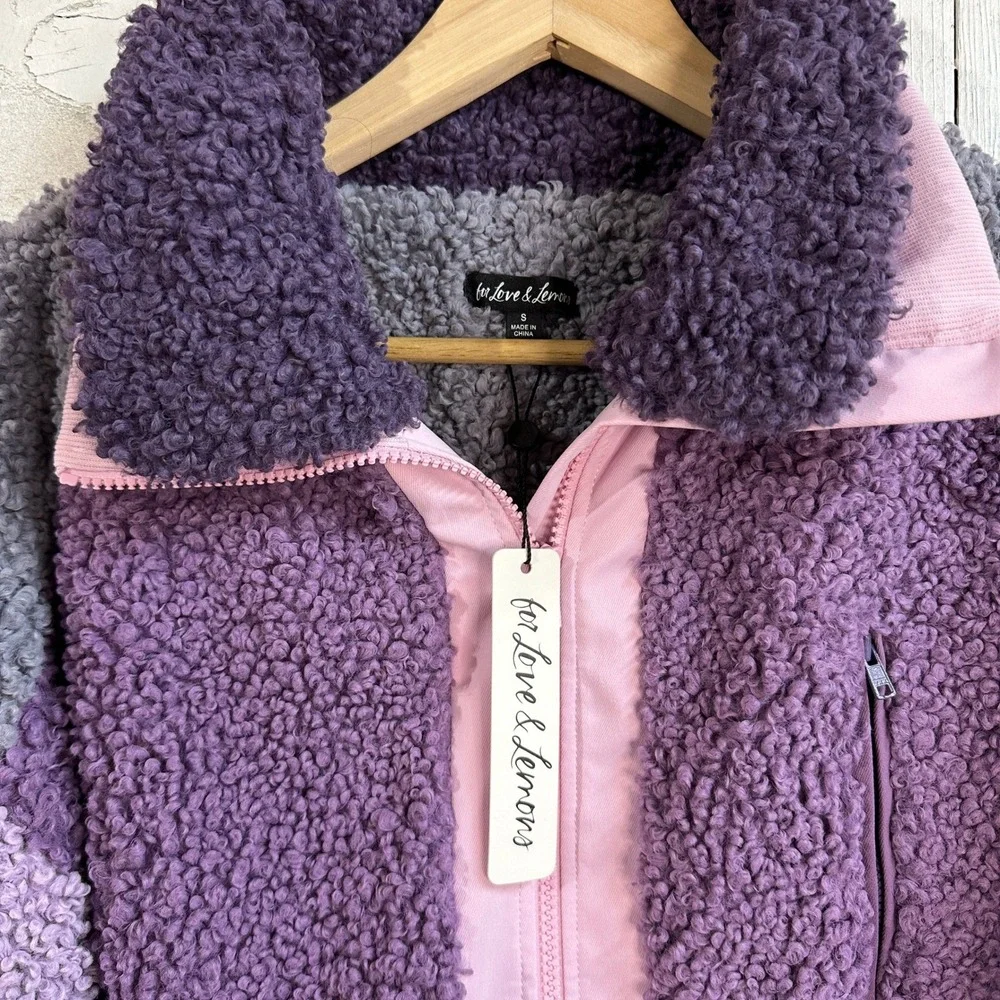 For Love & Lemons Cozy Zip Up‎ Sherpa Colorblock Fleece Jacket Womens Small NWT